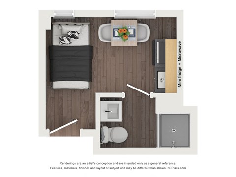 Floor plan for studio, 174 sqft